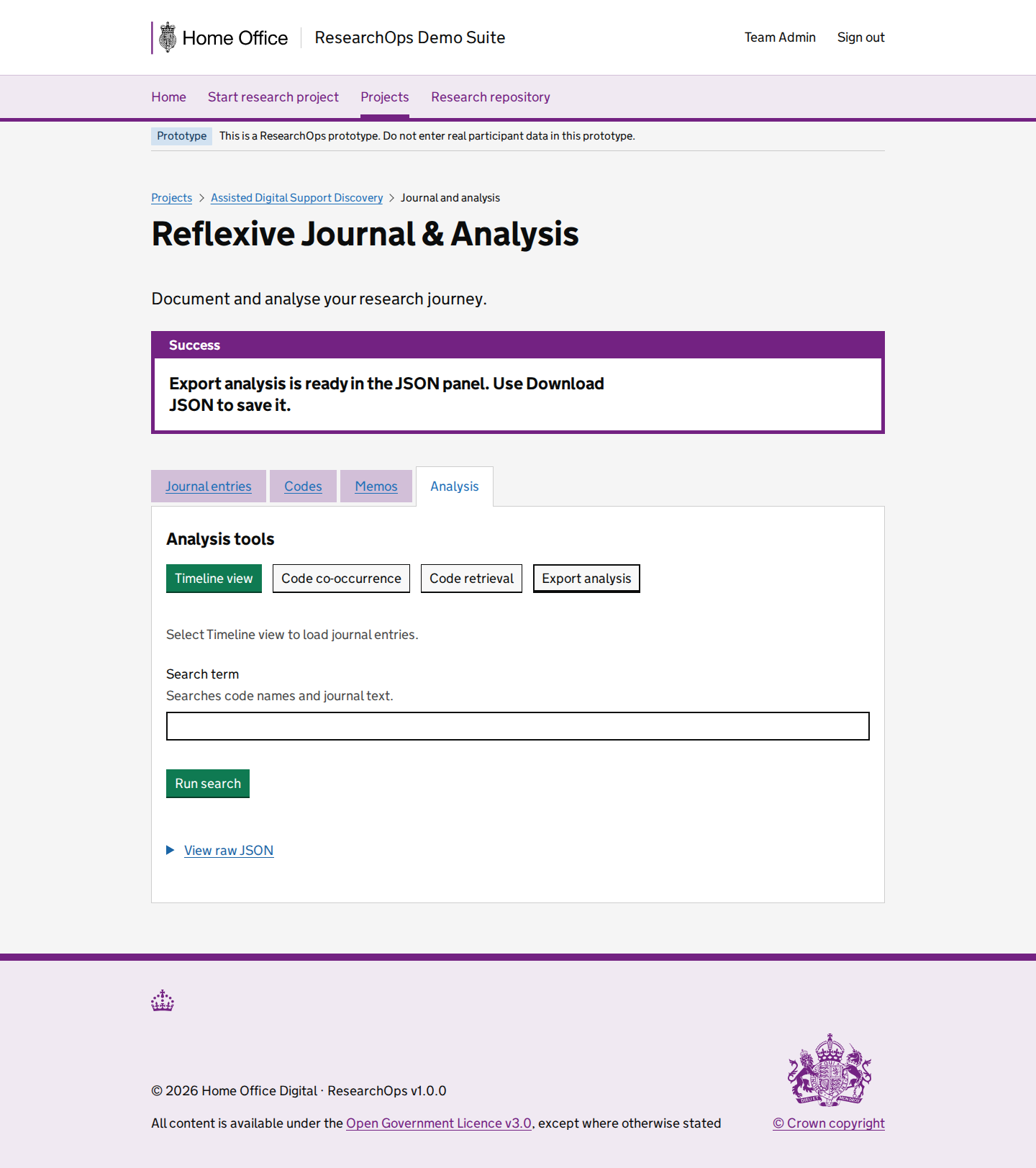 Screenshot of Project journals in the Analysis export state for Desktop.