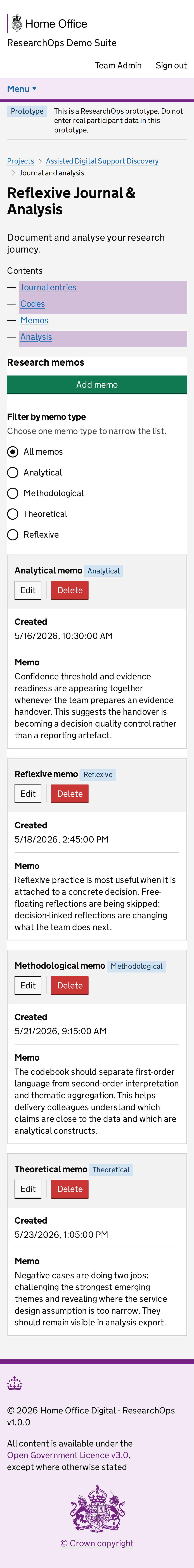 Screenshot of Project journals in the Memos with realistic data state for Mobile.